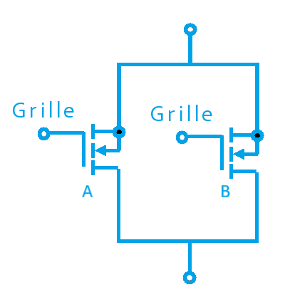 Schéma électronique de deux transistors en parallèle